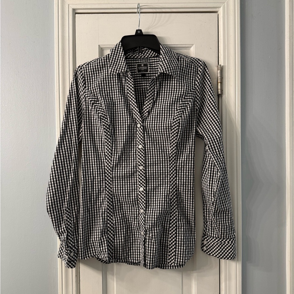 Express Black and White Checkered Button-Up Shirt